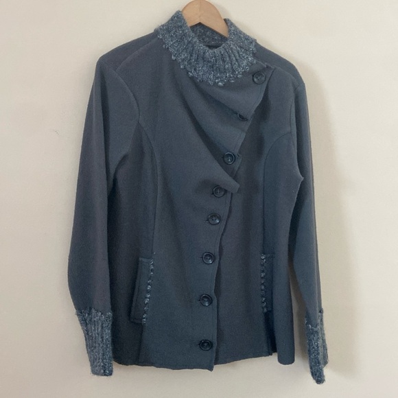 Garnet Hill- Wool Asymmetrical Button Draped Detail Jacket - Picture 4 of 14